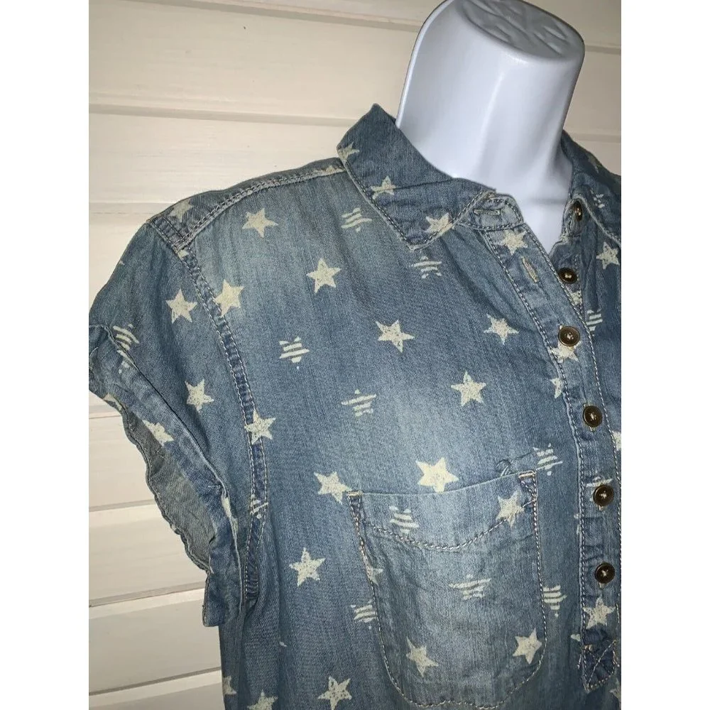 NWT SONOMA Goods For Life Sz MEDIUM Shirt Dress Chambray Denim Stars Pockets - Picture 4 of 12